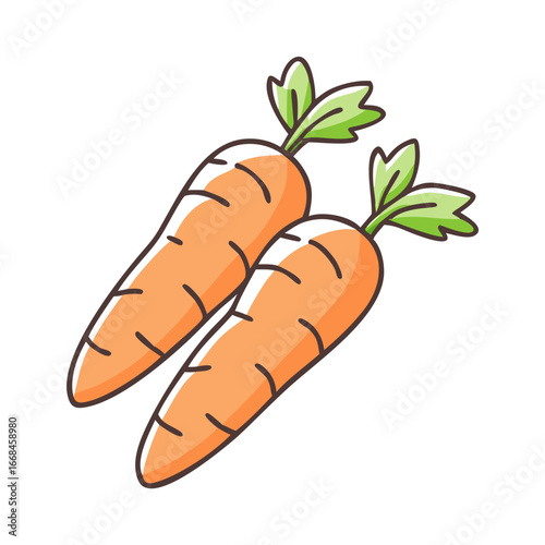 Two fresh carrots with green tops, a healthy and vibrant vegetable illustration
