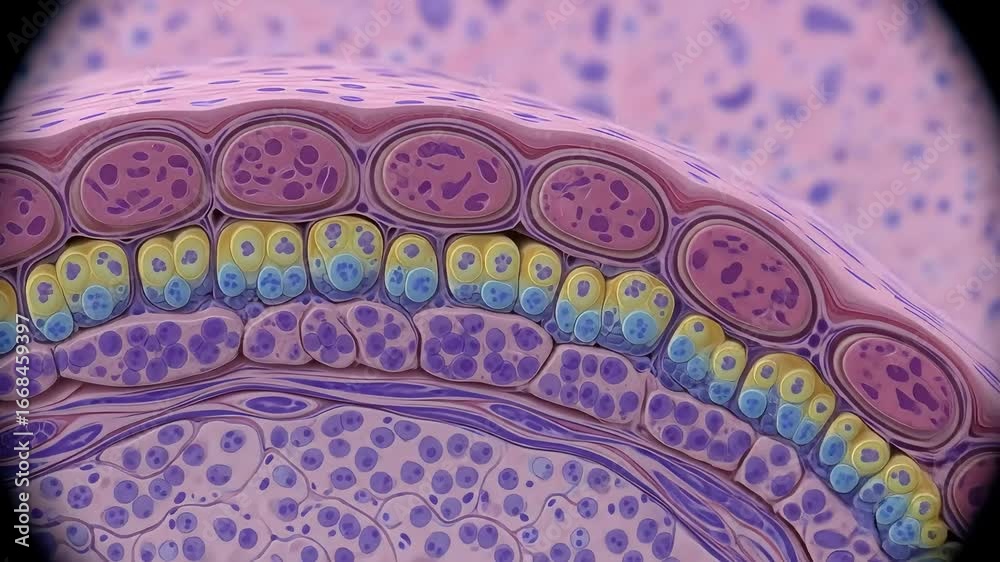Detailed microscopic view of skin layers showcasing cellular structure ...
