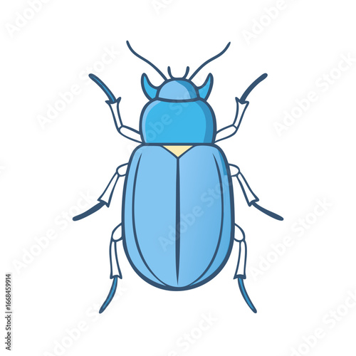 Cartoon depiction of a blue scarab beetle with outline on white background