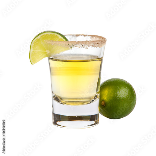 Tequila shot with lime and salt