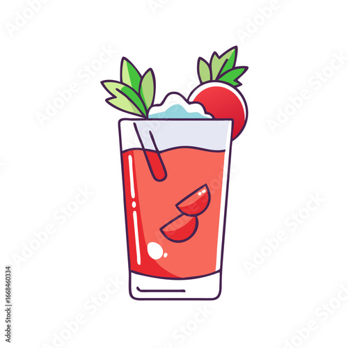 Illustration of a stylized Bloody Mary cocktail with garnishes and vibrant colors