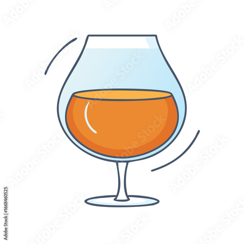 Elegant illustration of a brandy snifter with amber liquid and movement lines