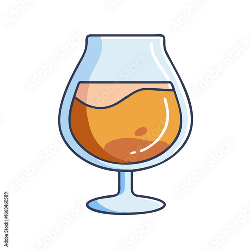 Stylized illustration of a snifter glass containing a golden brown liquid