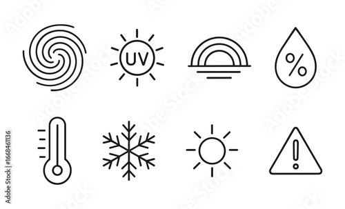 Minimalist weather and climate icons set for universal application