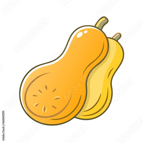 Two butternut squash illustrated in a vibrant and appealing cartoon style