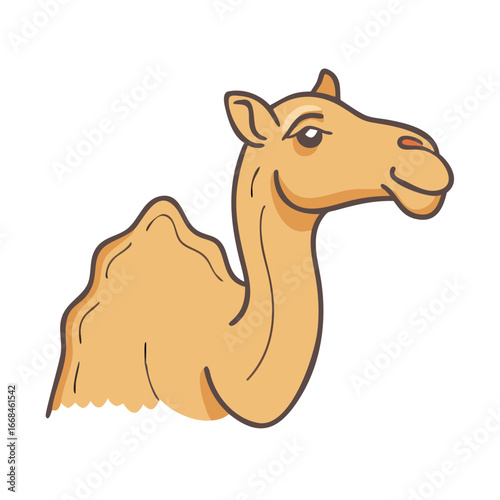Cartoon dromedary camel in warm colors on a white background image