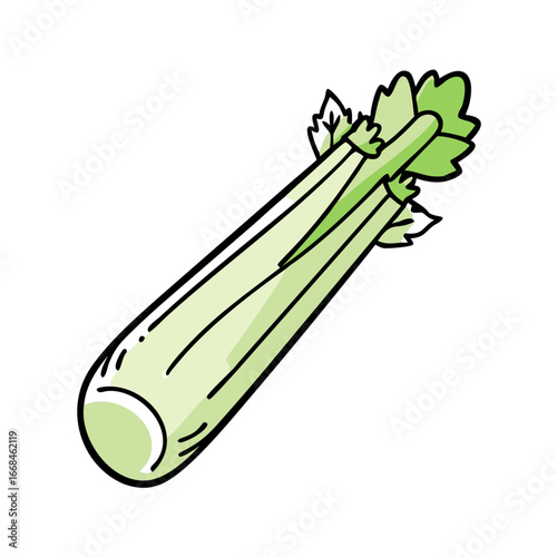 Cartoon illustration of a stalk of celery with leaves and stalks