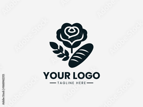 Elegant rose and wheat fusion with delicate petals and artisanal bakery elements vector logo