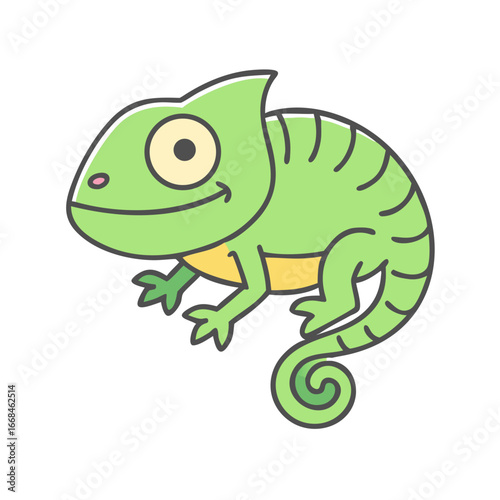 Friendly Cartoon Chameleon with a Big Smile and a Curled Tail