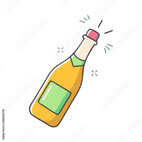 Cartoon Champagne Bottle Ready to Party and Celebrate a Special Event