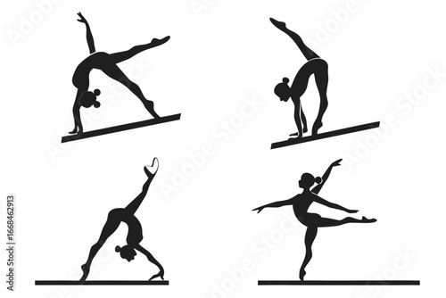Diverse Gymnastics Poses Silhouette Collection.