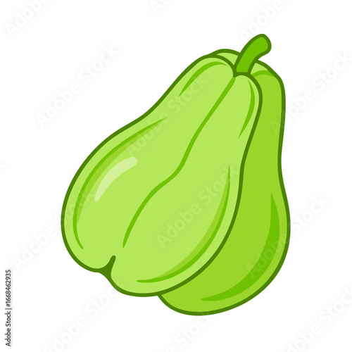 Cartoon image of a light green chayote squash with a simple design