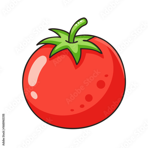Whimsical Cartoon Tomato with a Fresh, Vibrant Color Palette and Black Outlines