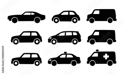 Silhouette set of diverse urban vehicles for transportation design