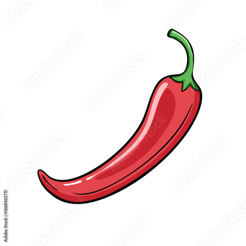 Cartoon illustration of a red chili pepper with a green stem