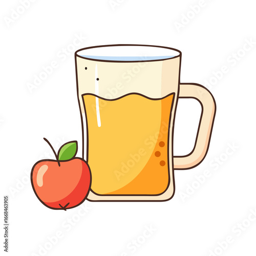 Illustration of apple juice in a glass with a red apple beside it