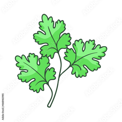 Vibrant Green Coriander Sprig Cartoon Illustration for Culinary and Botanical Purposes