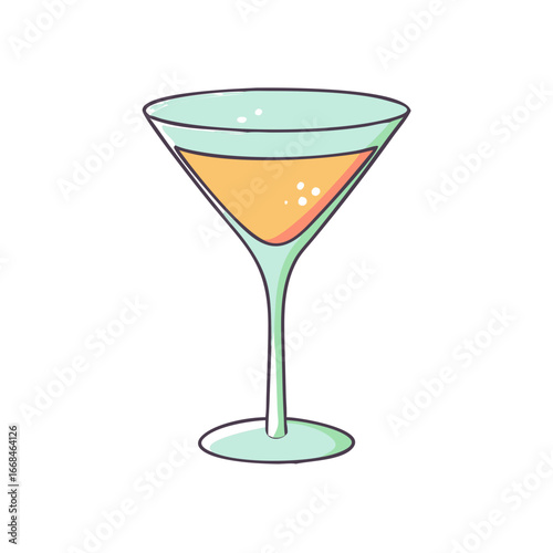 A cartoon illustration of a stylish martini cocktail in a glass