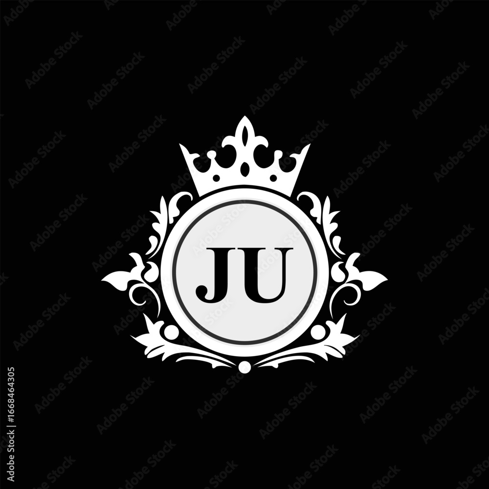 Fototapeta premium JU logo monogram emblem style with crown shape design template