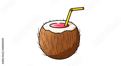 Tropical fruit drink fresh beverage summer refreshment tasty juice straw exotic vacation coconut on transparent background