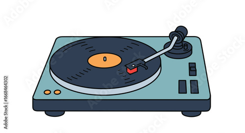 Vintage record player turntable vinyl lp music audio equipment sound system retro dj musical device illustration on transparent background
