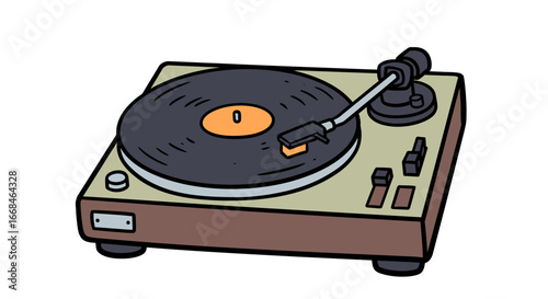 Vintage record player turntable audio equipment vinyl music sound system musical instrument audio device on transparent background