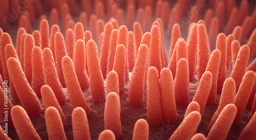 Close Up Microscopic Illustration of Villi, Digestive System Concept