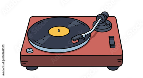 Retro record player turntable vinyl music analog audio sound system vintage technology dj equipment design on transparent background