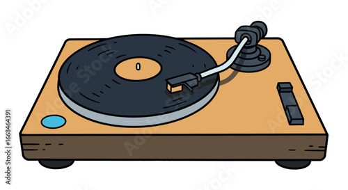 Vintage record player turntable vinyl music sound audio equipment retro entertainment system device on transparent background