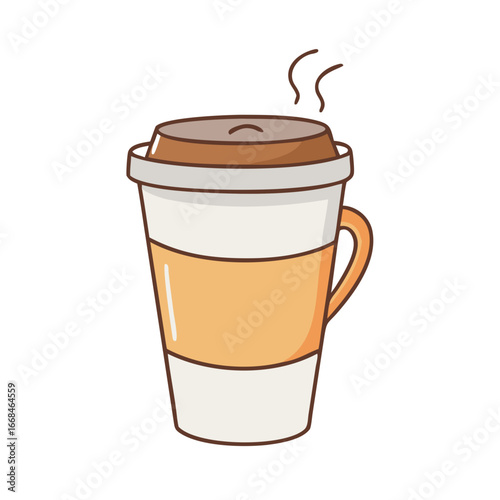 Cartoon style coffee cup with steam rising, perfect for illustration