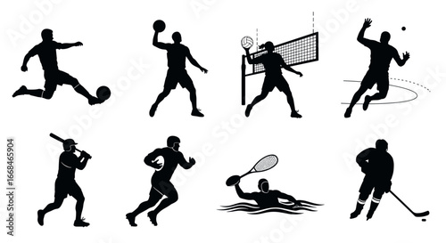 Diverse sports silhouette collection showcases active athleticism and competitive games