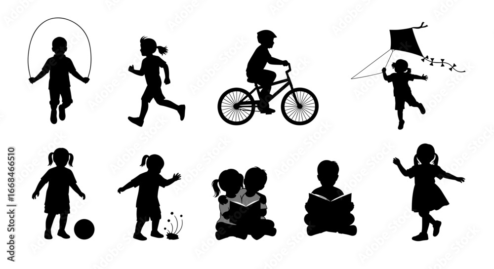 Obraz premium Silhouette Collection of Children Playing and Learning Different Activities