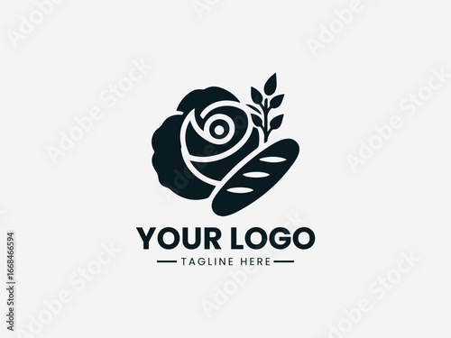 Elegant rose and wheat fusion with delicate petals and artisanal bakery elements vector logo