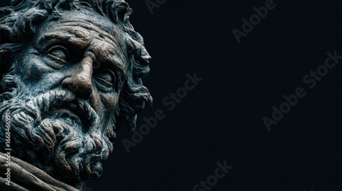 Ancient Greek Philosopher Marble Statue Close-Up
