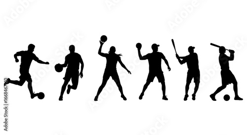 Dynamic silhouettes showcase diverse athletic activities and team sports action