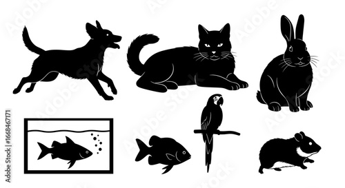 Black and White Animal Silhouettes: Pets and Other Companions
