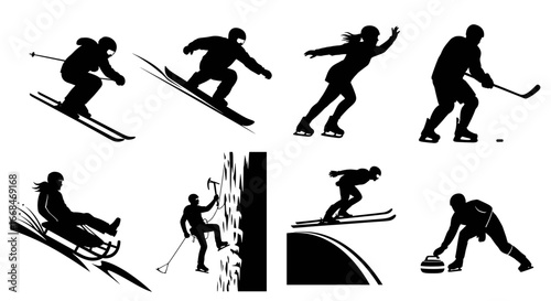 Diverse silhouette collection featuring winter and climbing sport activities