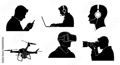 Modern Technology Silhouettes: Connectivity, Entertainment, and Digital Lifestyle
