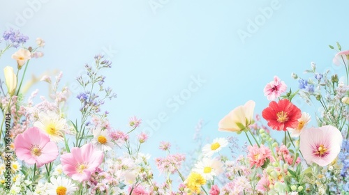 A peaceful floral border set against a sky-like blue gradient, blending nature and minimal design