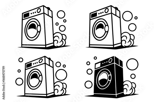 Washing Machine Icon Set with Bubbles.