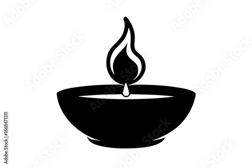 a burning tealight candle in black and white vector Silhouette 