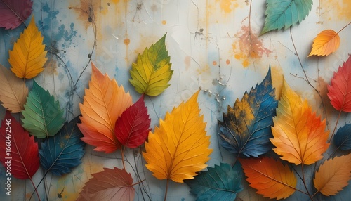 Abstract Colorful Leaves on Artistic Textured Background