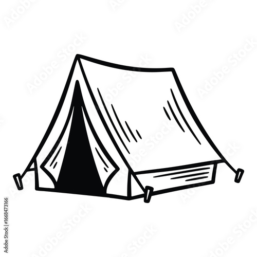 Hand drawn camping tent simple outline drawing for outdoor adventure and recreation