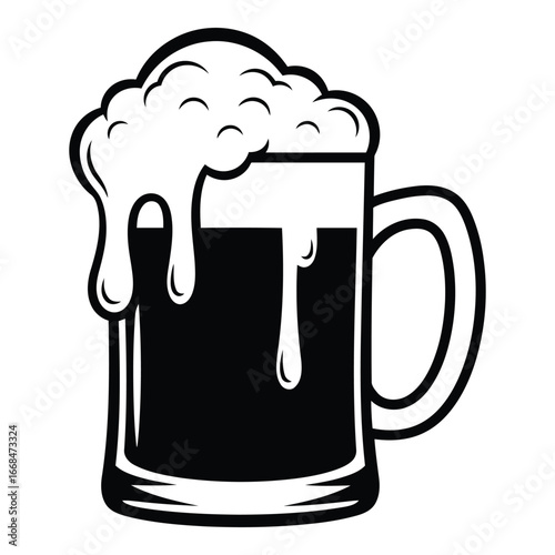 Refreshing cold dark beer in a frothy mug icon design simple and classic for beverage advertising