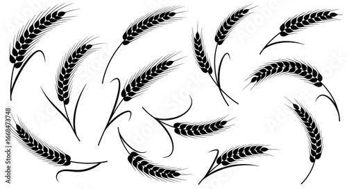 Black and white stylized wheat stalks arranged in a circular pattern.