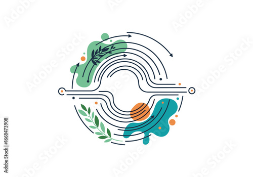 Circular flow of nature inspired design with organic shapes and technological elements