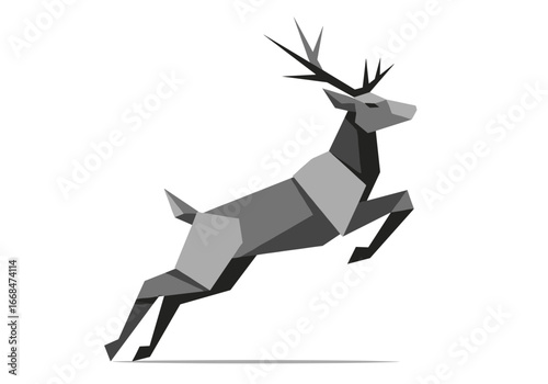 Dynamic geometric deer illustration with bold lines and angular shapes conveying movement and grace