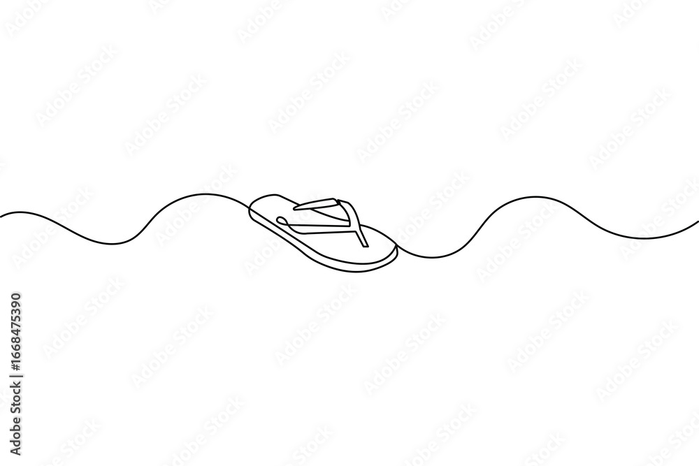 Obraz premium Minimalist beach slippers sandals continuous one line drawing simple outline vector design 
