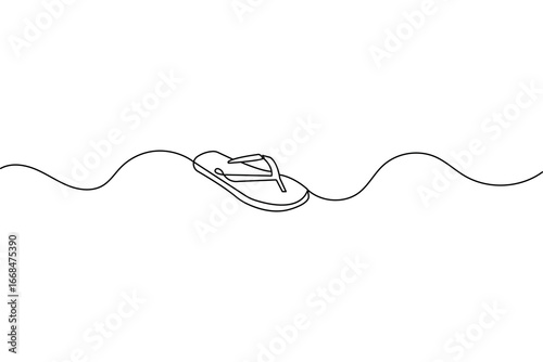 Minimalist beach slippers sandals continuous one line drawing simple outline vector design
