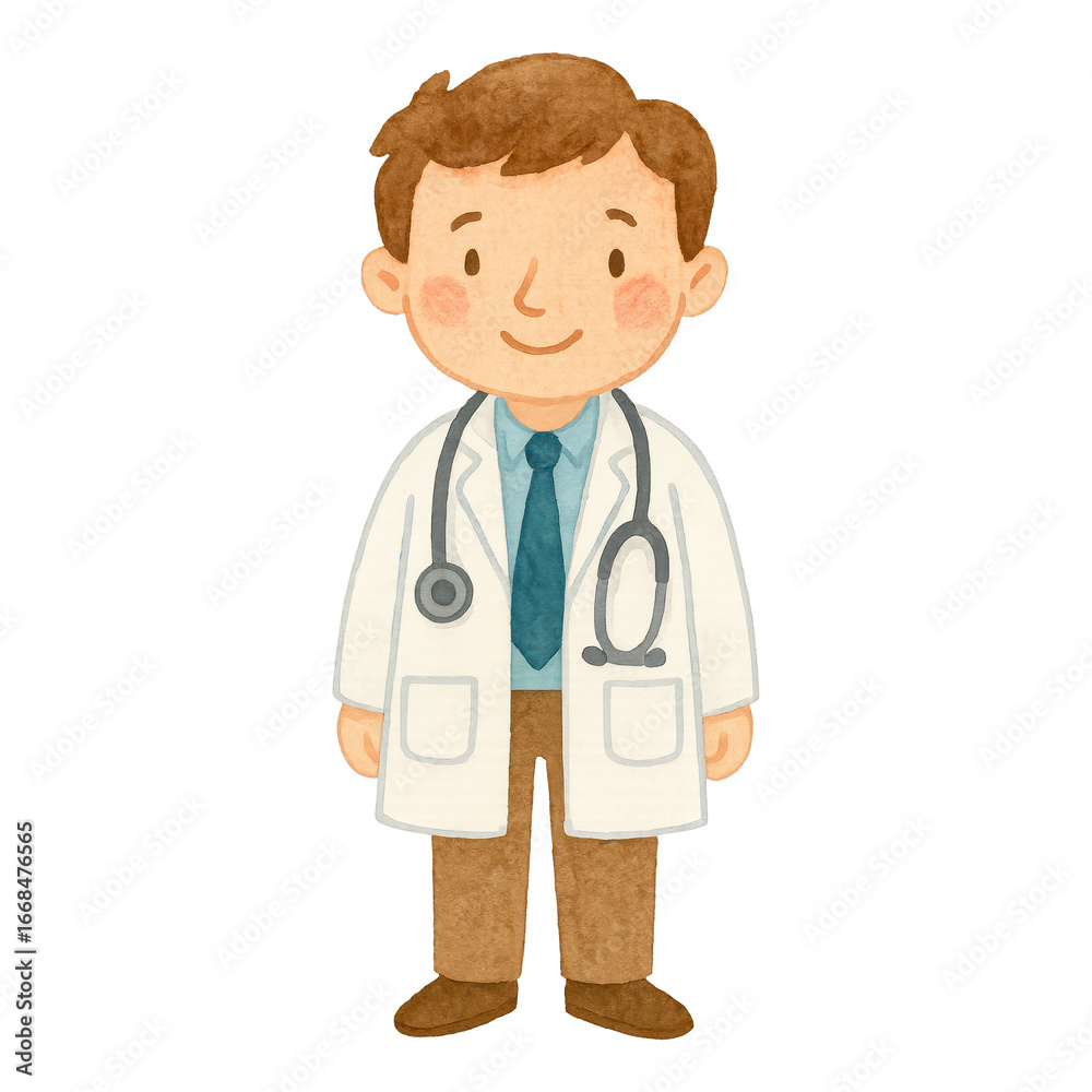 Fototapeta premium PNG Cartoon doctor with stethoscope smiling.